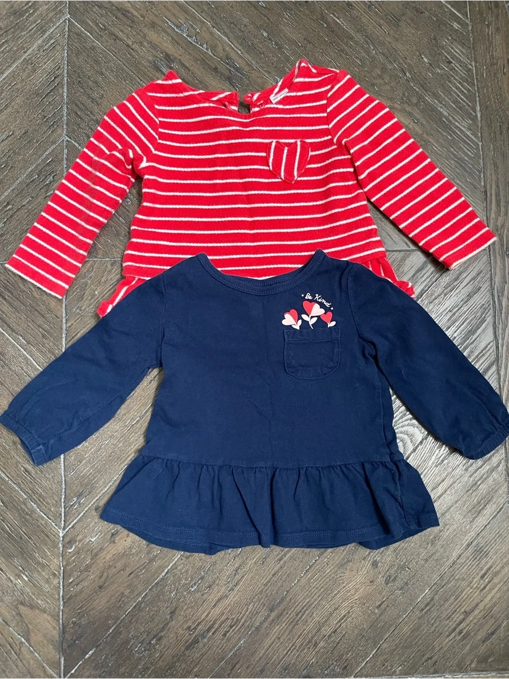 Carter's Red & Navy Girls' Long-Sleeve Peplum Top Duo 18M